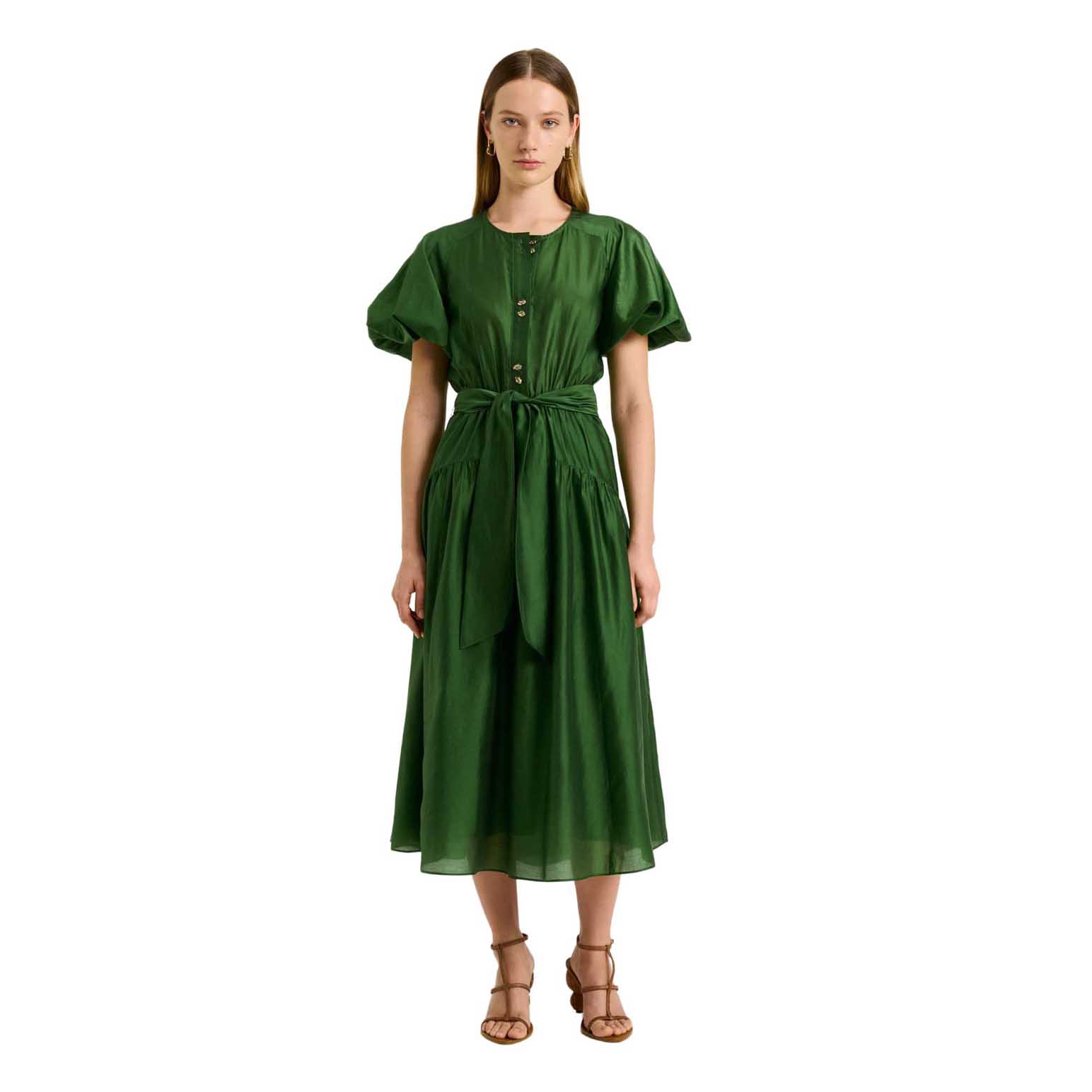 Veronika Maine Light Lyocell Blend Blouson Sleeve Midi Dress